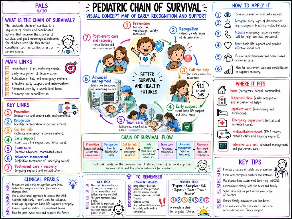 PALS 4/10: Pediatric Chain of Survival — Early Recognition & Systematic Support