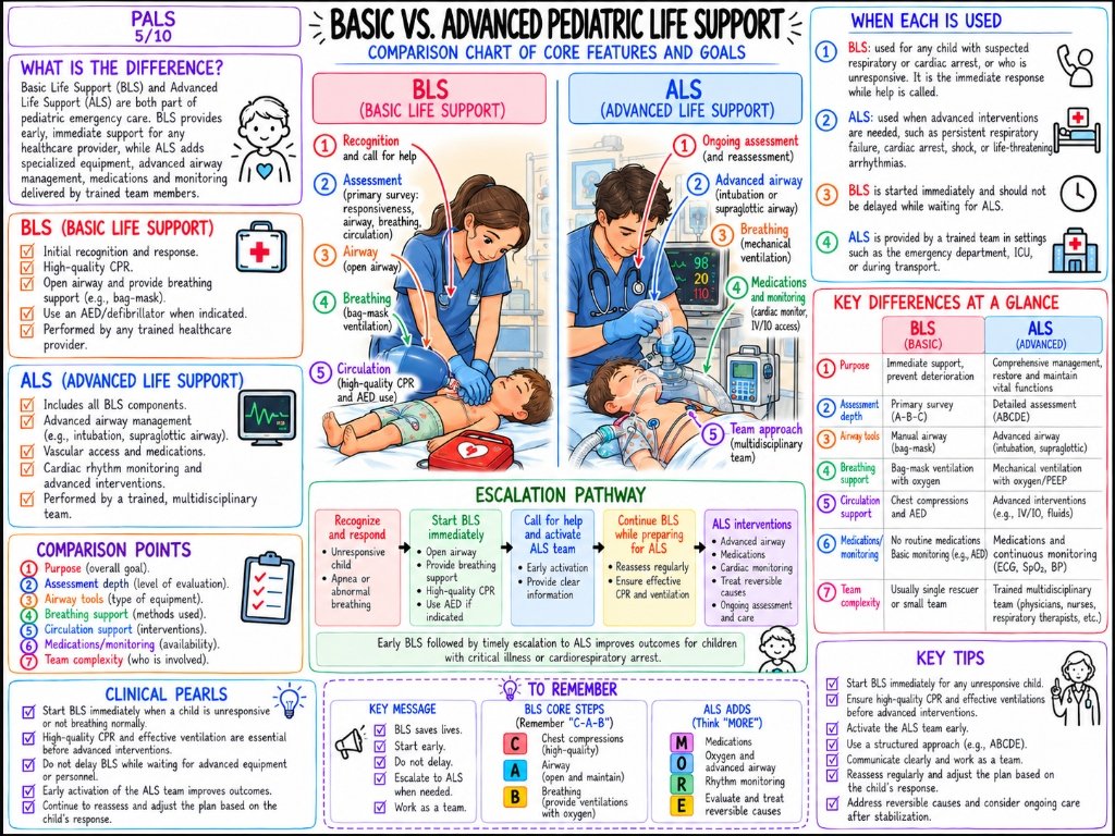 PALS 5/10: Basic vs. Advanced Pediatric Life Support (BLS vs. ALS) — Comparison